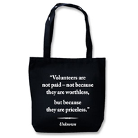 Eco Friendly Tote With Quote"Volunteers Are Priceless"